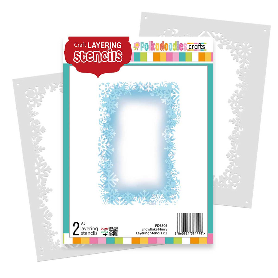 Snowflake Flurry, 2 layering stencils, A5, 6 x 8" for craft card making