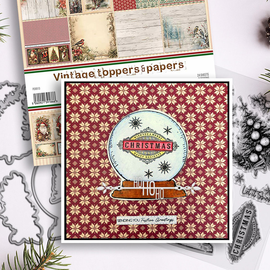Vintage Christmas Snowglobe wreath dies for craft card making