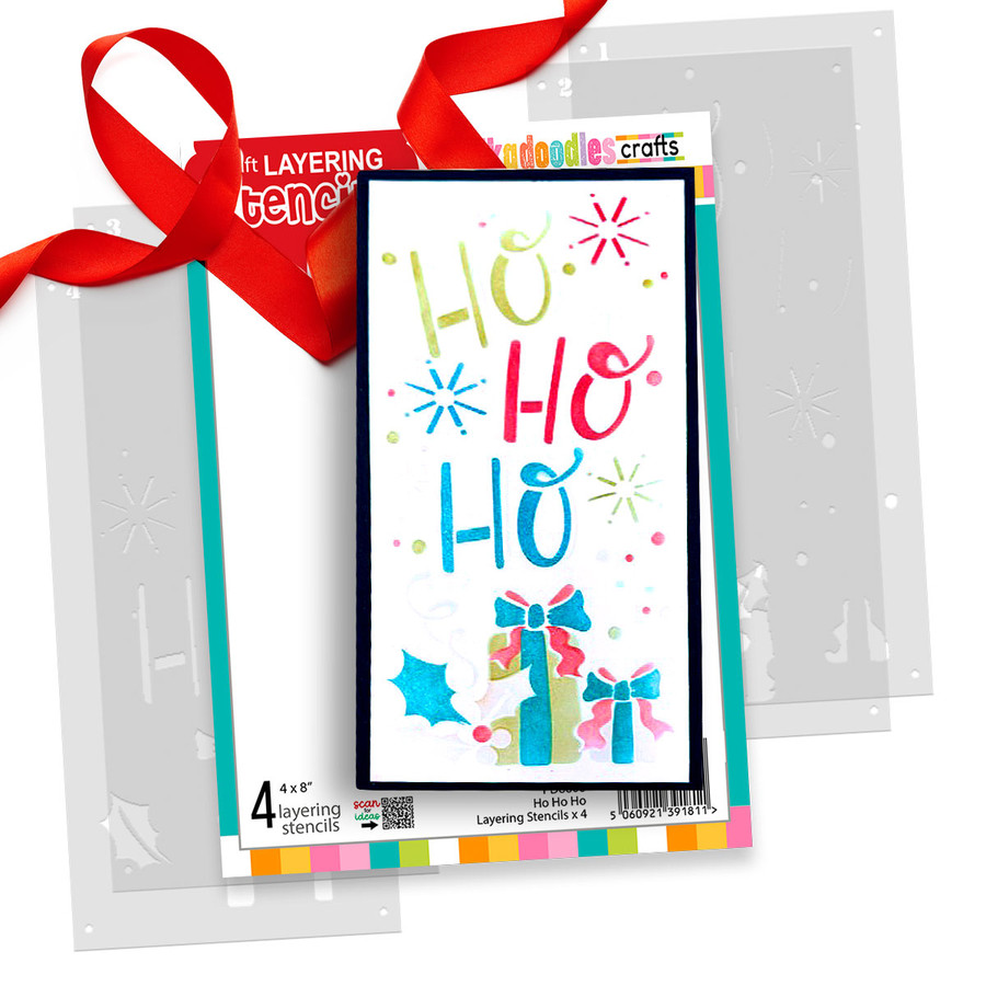 Ho Ho Ho Christmas, 4 layering stencils, 10x21cm, 4 x 8" for craft card making