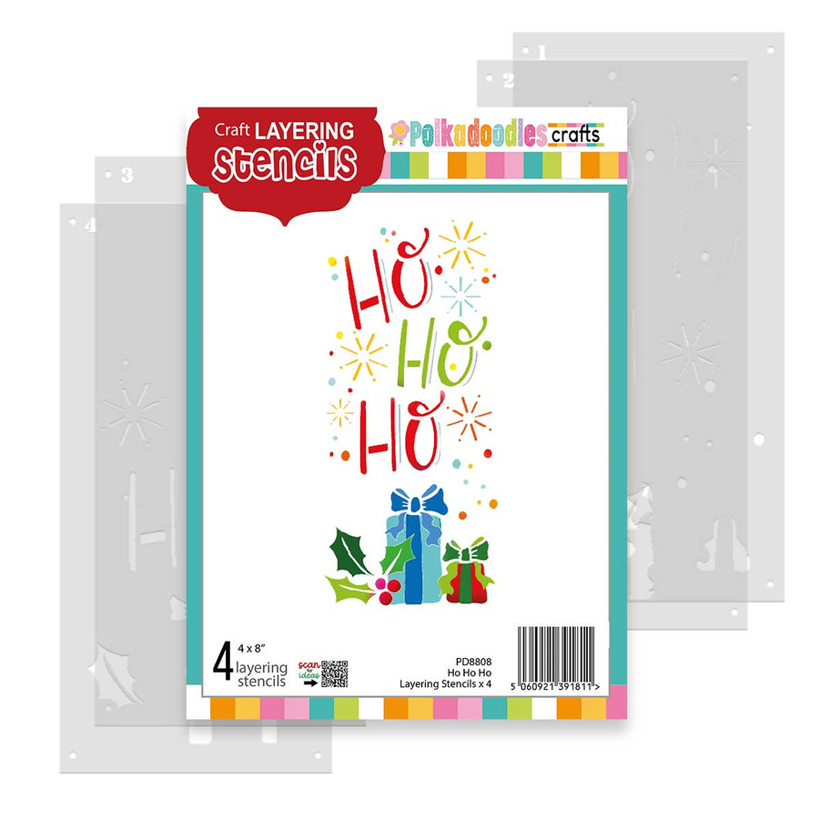 Ho Ho Ho Christmas, 4 layering stencils, 10x21cm, 4 x 8" for craft card making