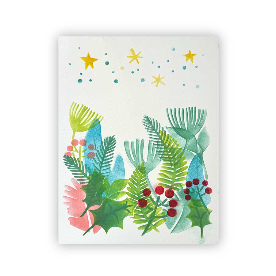 Holly Foliage, 7 layering stencils, A5 6 x 8" for craft card making