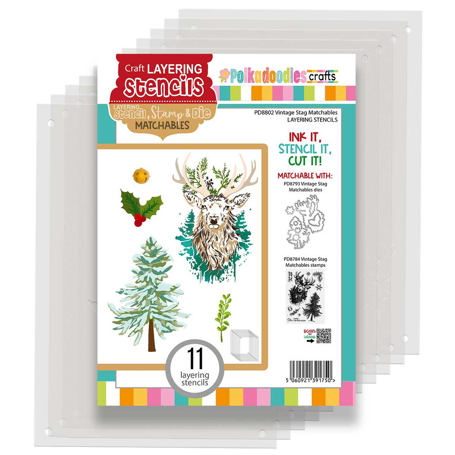 Vintage Stag 11 layering stencils  for Craft card making