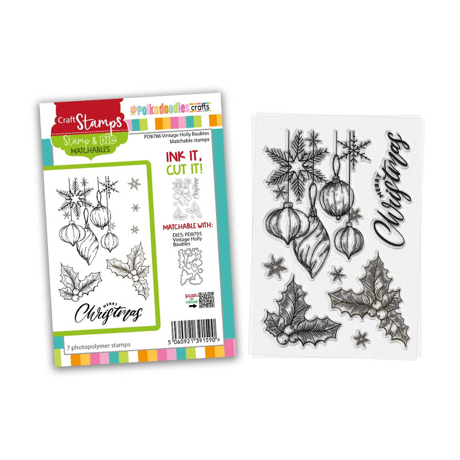 Vintage Christmas Holly Baubles stamps for craft card making