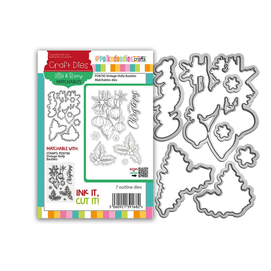 Vintage Christmas Holly Baubles craft cardmaking outline dies
