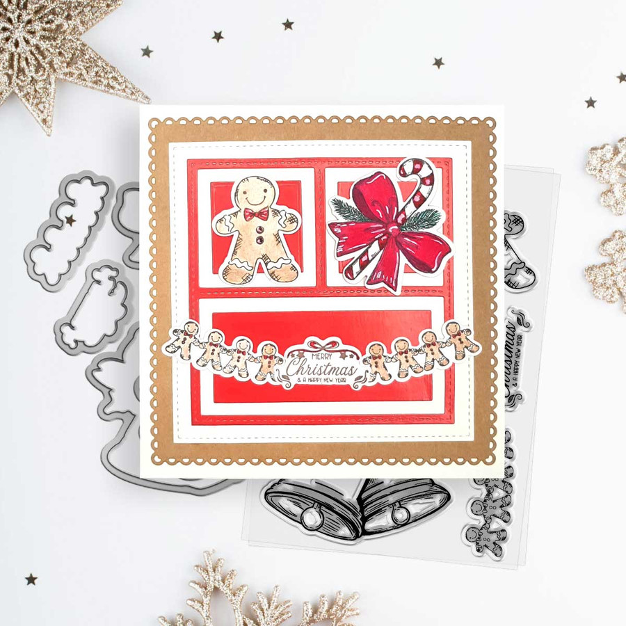 Vintage Christmas Bells craft card making clear stamps and outline dies