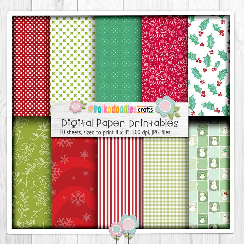 10 Classic Winter papers set 2 Theo Penguin  for card making, craft, scrapbook, junk journals