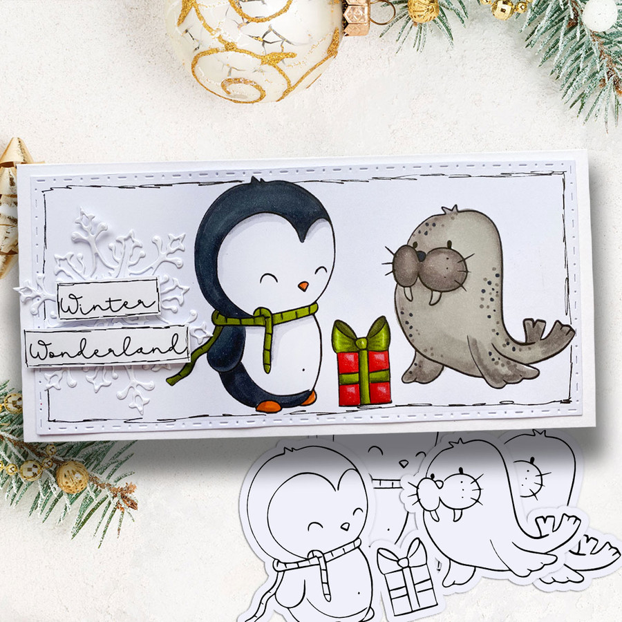 Sealed with a Gift Theo Penguin - BLACK & WHITE printable digital stamp, card making, craft, sticker, junk journal, scrapbook
