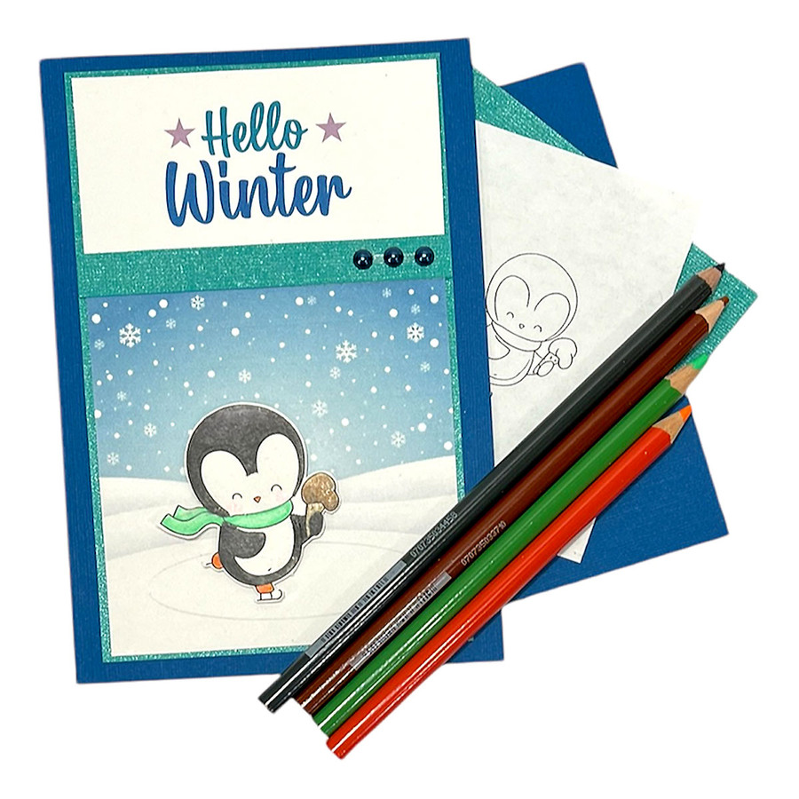 Ice Skating Theo Penguin colour clipart for card making, crafts, scrapbook, stickers, junk journals