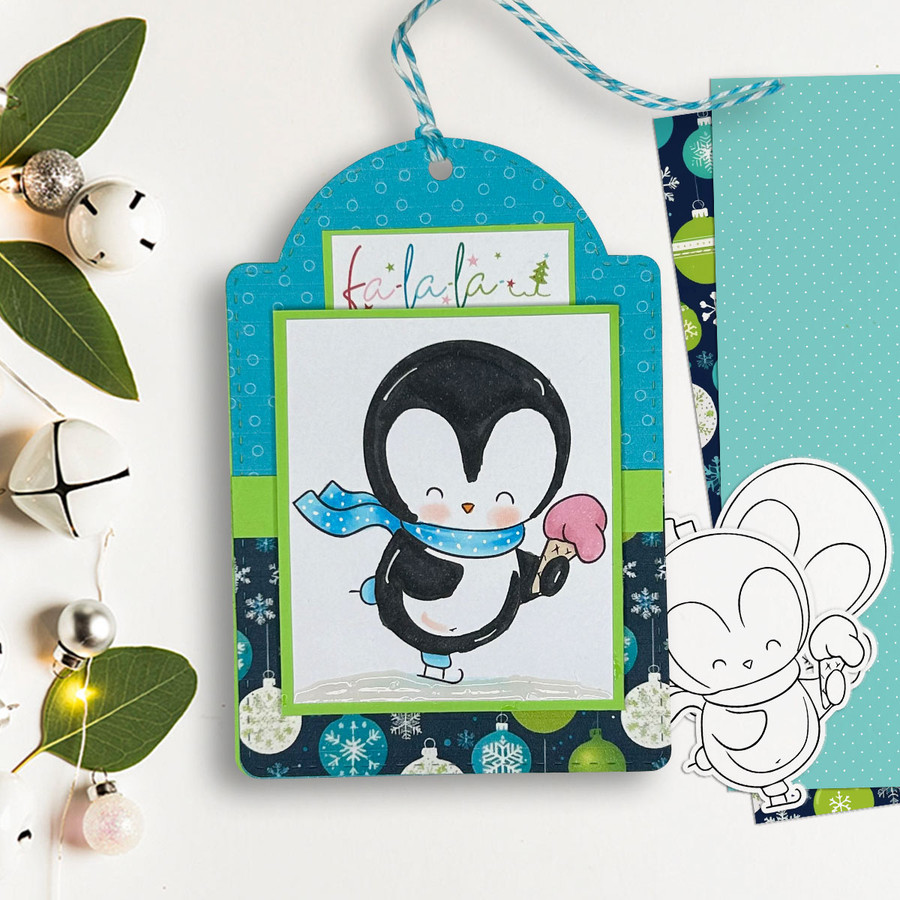Ice Skating Theo Penguin colour clipart for card making, crafts, scrapbook, stickers, junk journals