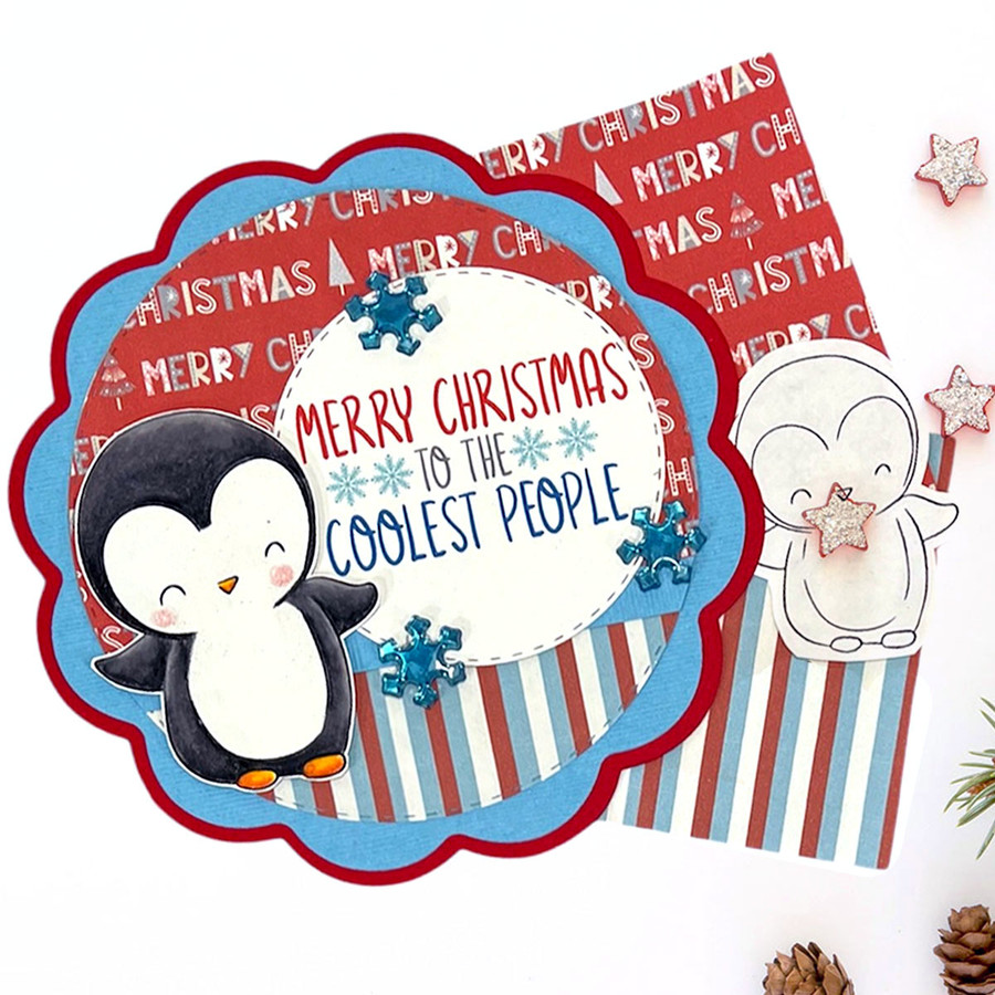 Hello Theo Penguin - BLACK/WHITE printable digital stamp, card making, craft, sticker, junk journal, scrapbook