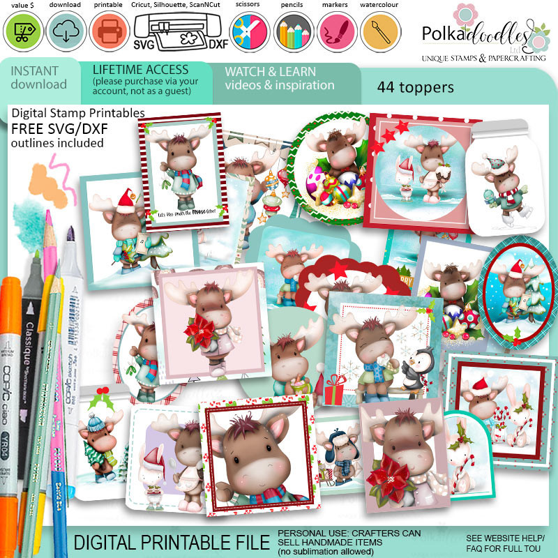 Elvis Wesley Moose - VIP XXL Edition printable downloads for card making and crafts, cute printable stamps, clipart printable planner stickers
