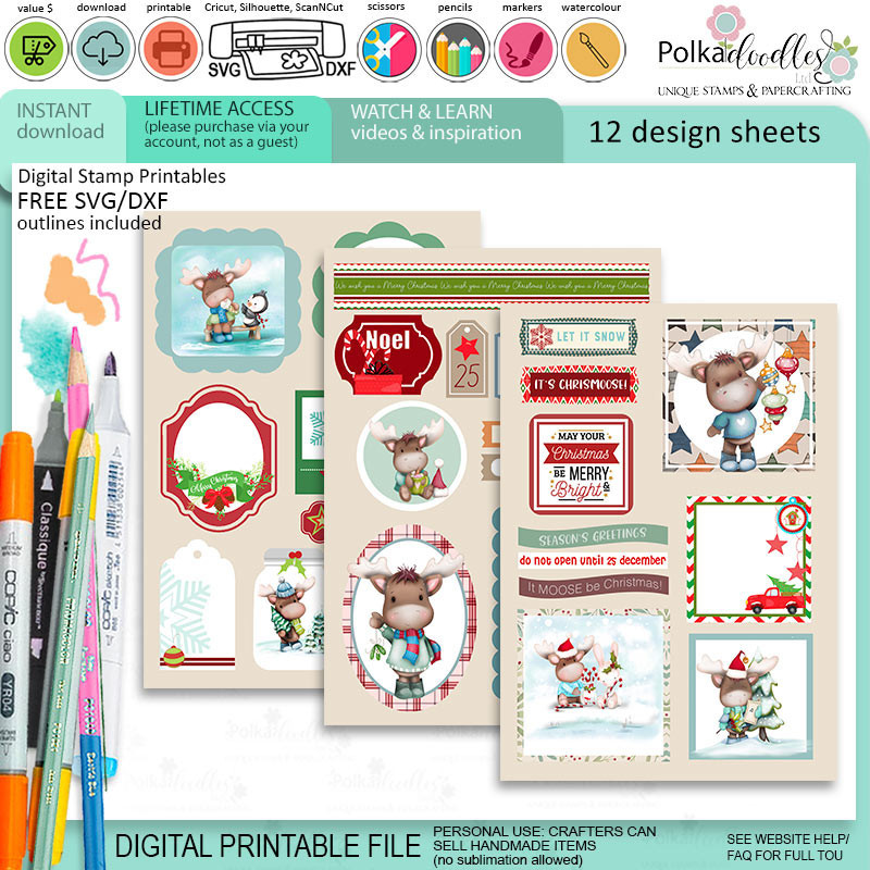 Elvis Wesley Moose - VIP XXL Edition printable downloads for card making and crafts, cute printable stamps, clipart printable planner stickers