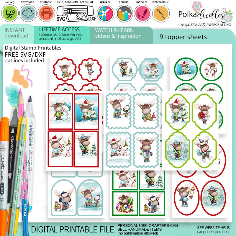 Elvis Wesley Moose - VIP XXL Edition printable downloads for card making and crafts, cute printable stamps, clipart printable planner stickers