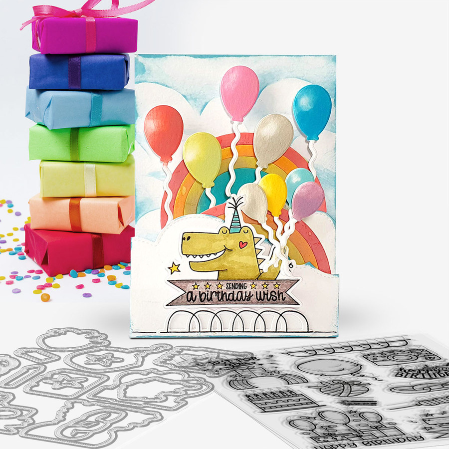 Say Cheese Birthday Celebration A5/6 x 8" stamps for card making, craft, scrapbooking.