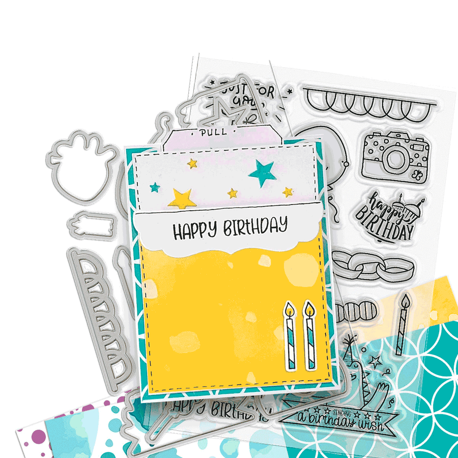 Say Cheese Birthday Celebration A5/6 x 8" stamps for card making, craft, scrapbooking.