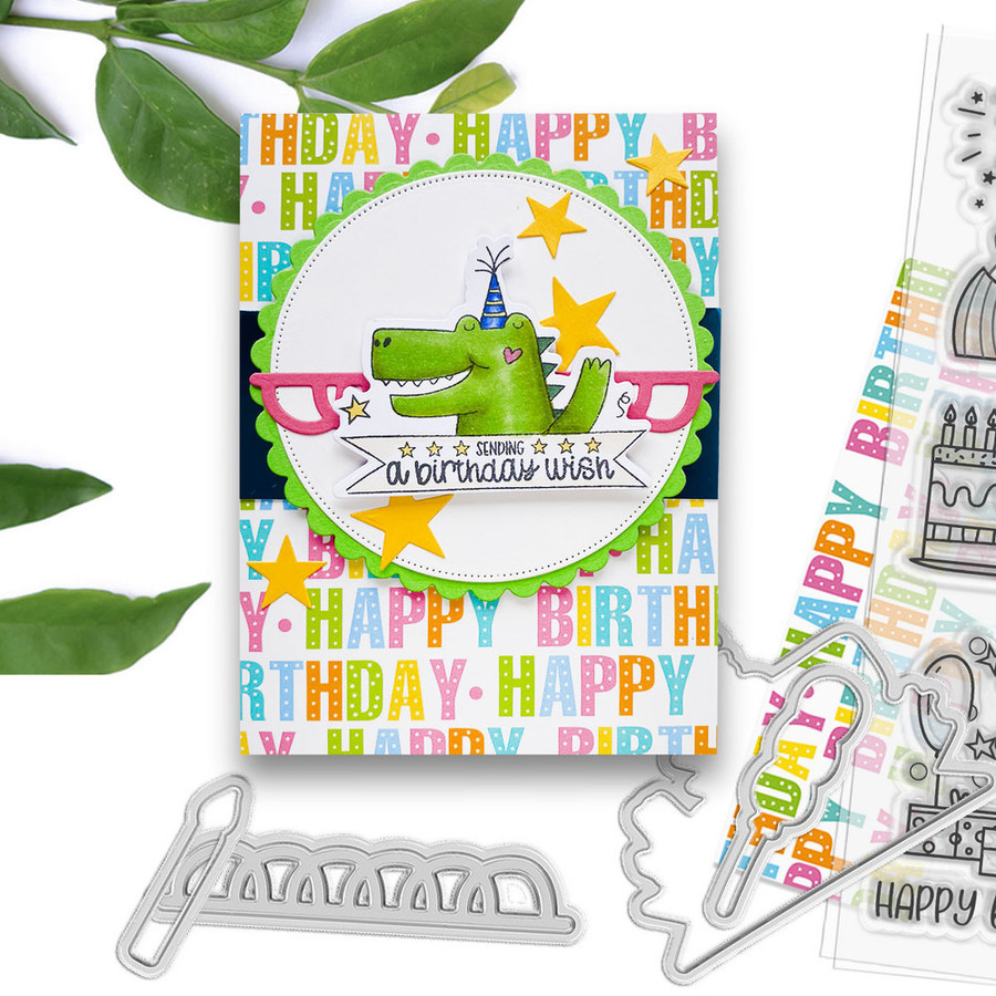 Say Cheese Birthday Celebration A5/6 x 8" stamps and outline cutting dies for card making, craft, scrapbooking