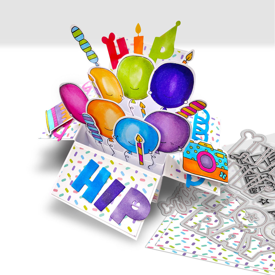 Hip Hip Hooray birthday celebration outline cutting dies for card making, craft, scrapbooking