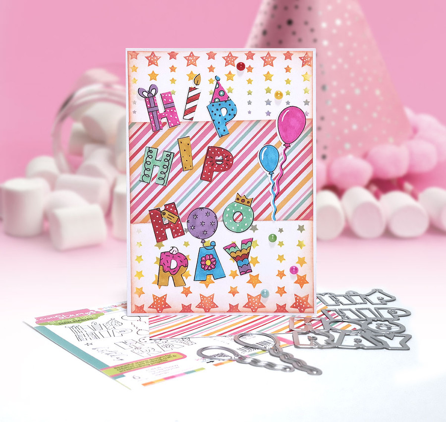 Hip Hip Hooray birthday celebration outline cutting dies for card making, craft, scrapbooking