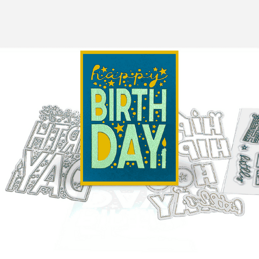 Hip Hip Hooray birthday celebration outline stamps for card making, craft, scrapbooking
