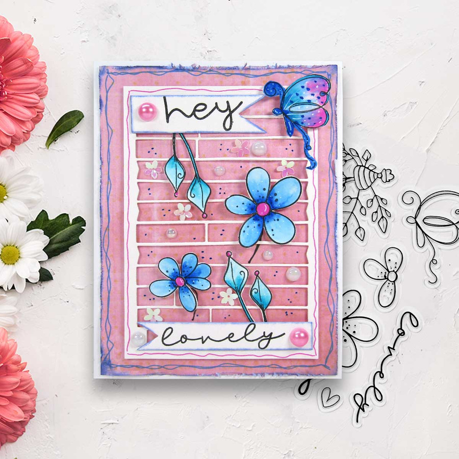 Hey Lovely flower stamps for card making, craft, scrapbooking.