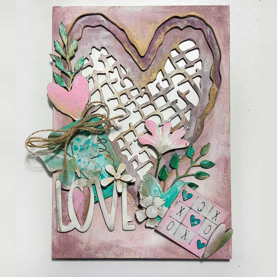 Love Hearts and Flowers MDF kit - 64 pieces