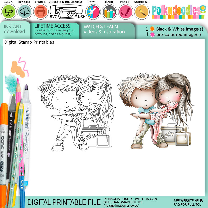 Travel Holiday Honeymoon Wedding digital stamp printable - Work & Play 9 Love & Kisses collection.