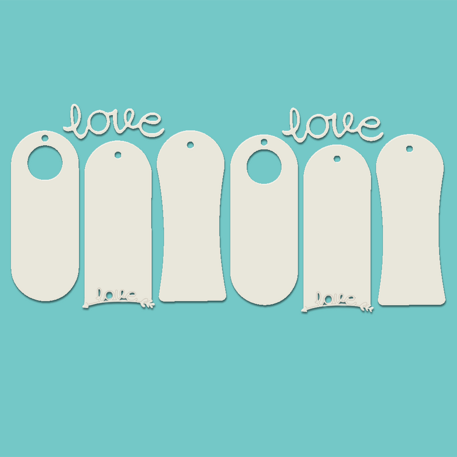 Lovely tags x 8pc Chipboard embellishment pack for card making, craft, scrapbooking.