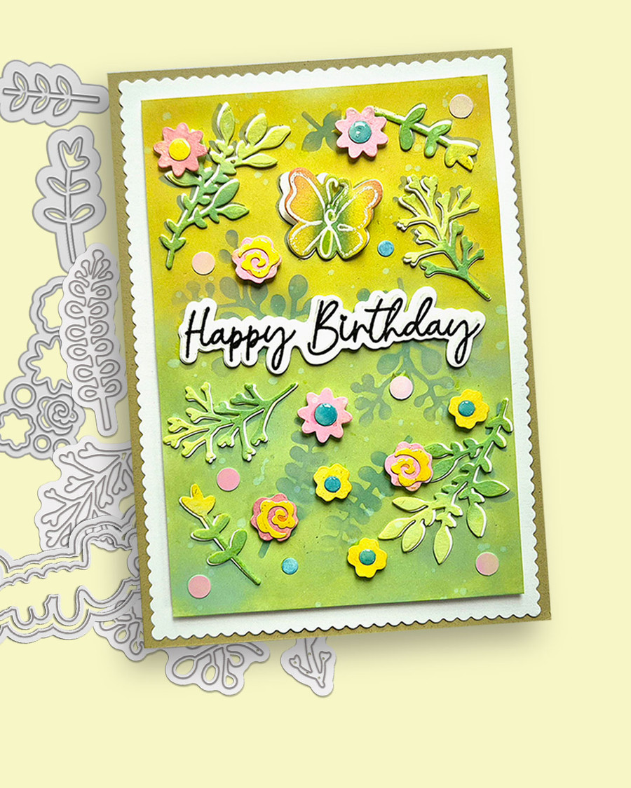 Pretty Shutter Window craft cutting dies with window box & foliage - for card making, craft, scrapbook