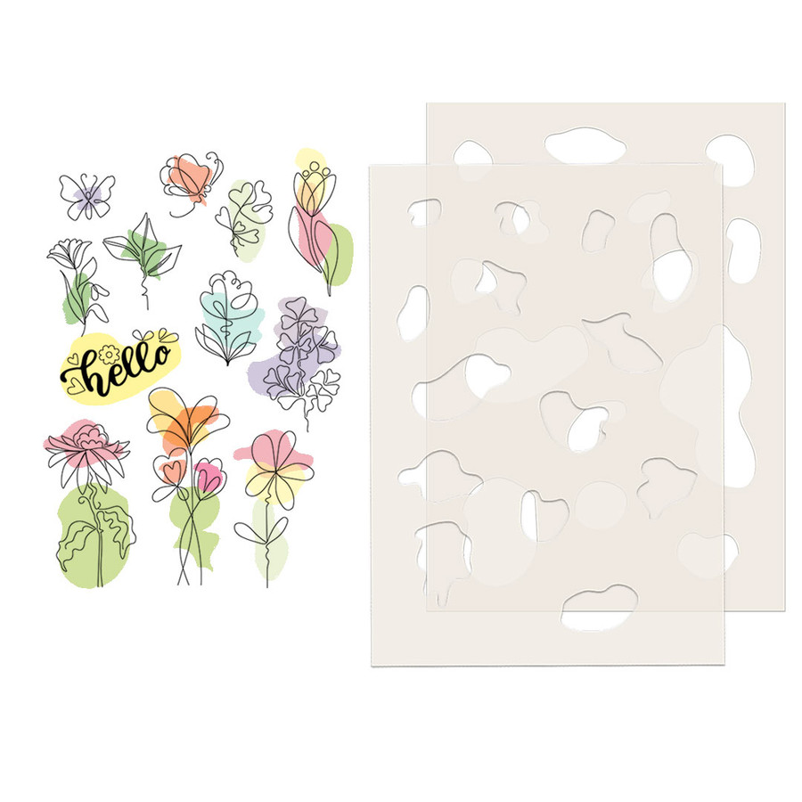 Hello Sketchy Flower A5/6 x 8" clear Photopolymer Stamps for card making, craft, scrapbooking, mixed media