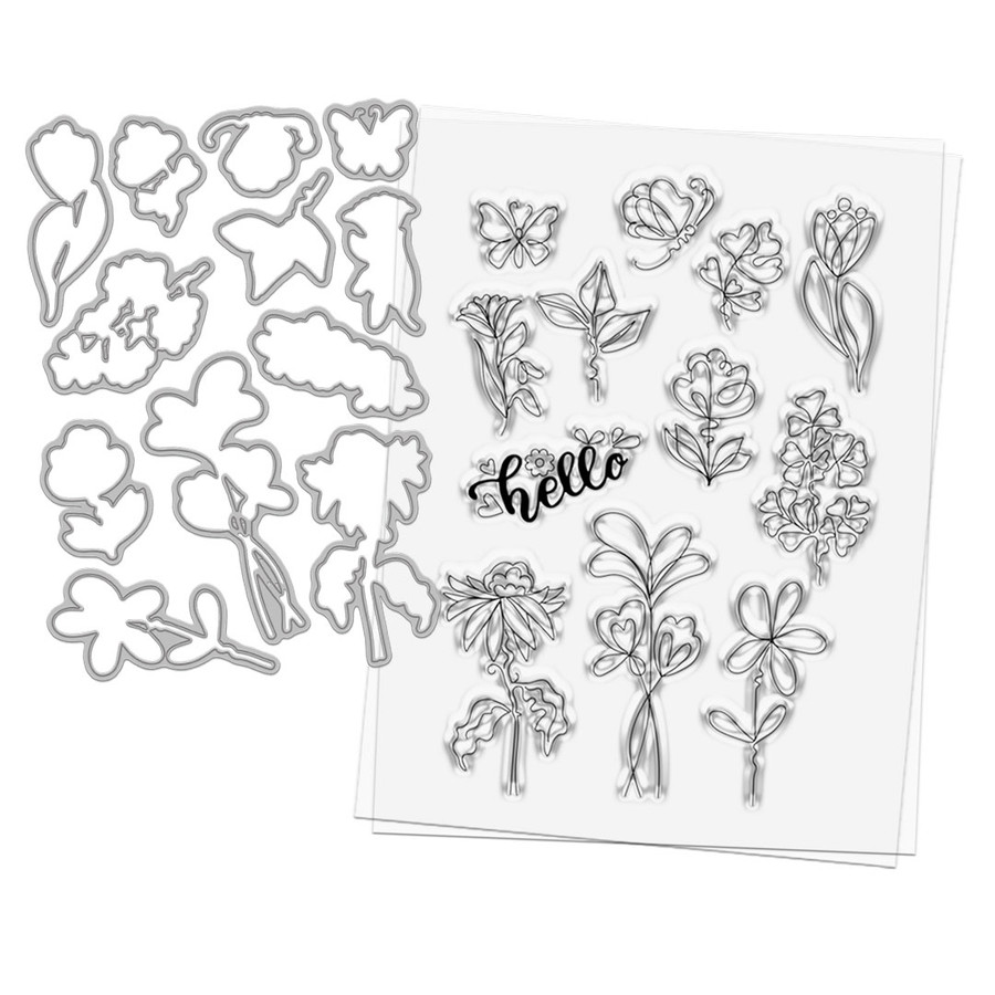 Hello Sketchy Flower A5/6 x 8" clear Photopolymer Stamps for card making, craft, scrapbooking, mixed media