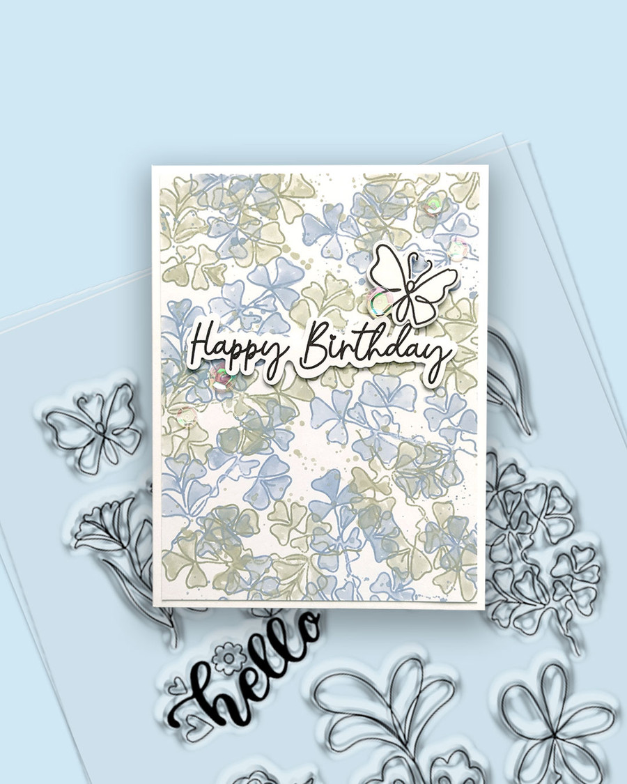 Hello Sketchy Flower A5/6 x 8" clear Photopolymer Stamps for card making, craft, scrapbooking, mixed media