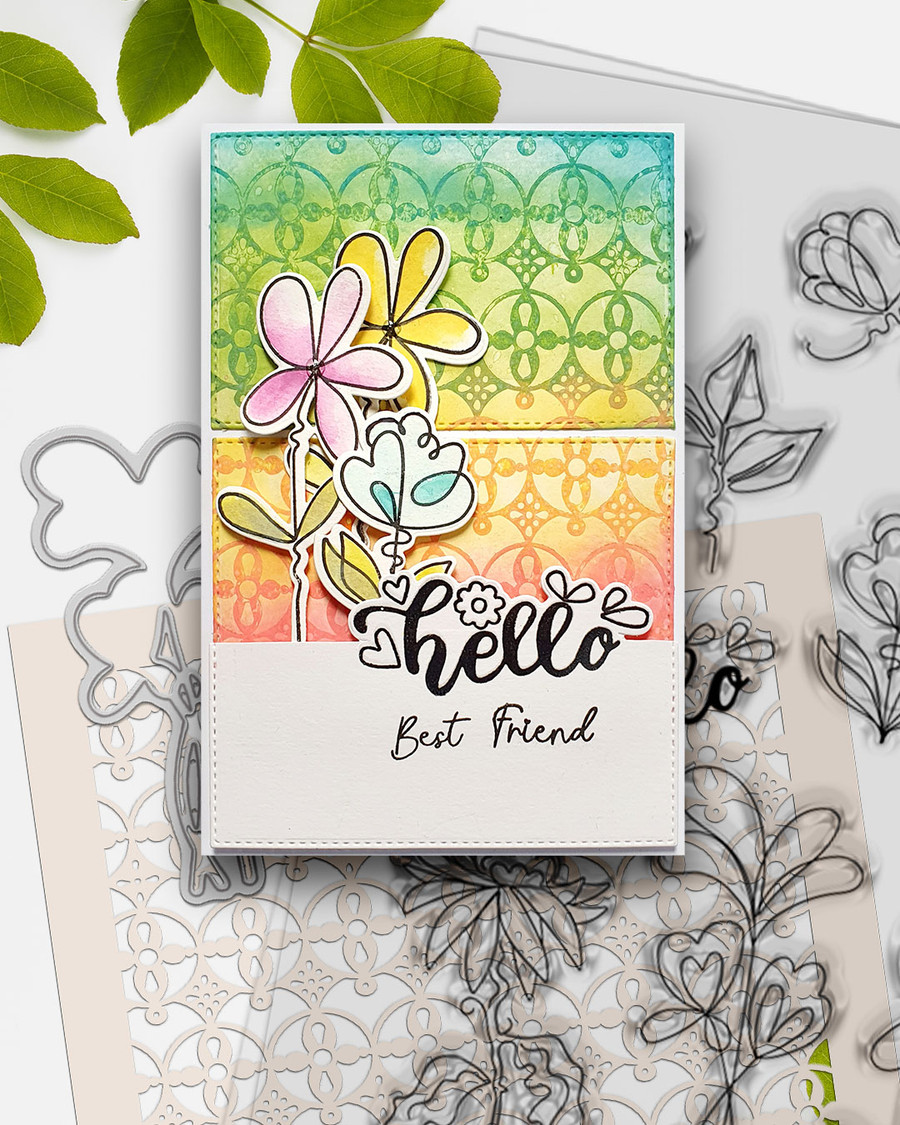 Hello Sketchy Flower A5/6 x 8" clear Photopolymer Stamps for card making, craft, scrapbooking, mixed media