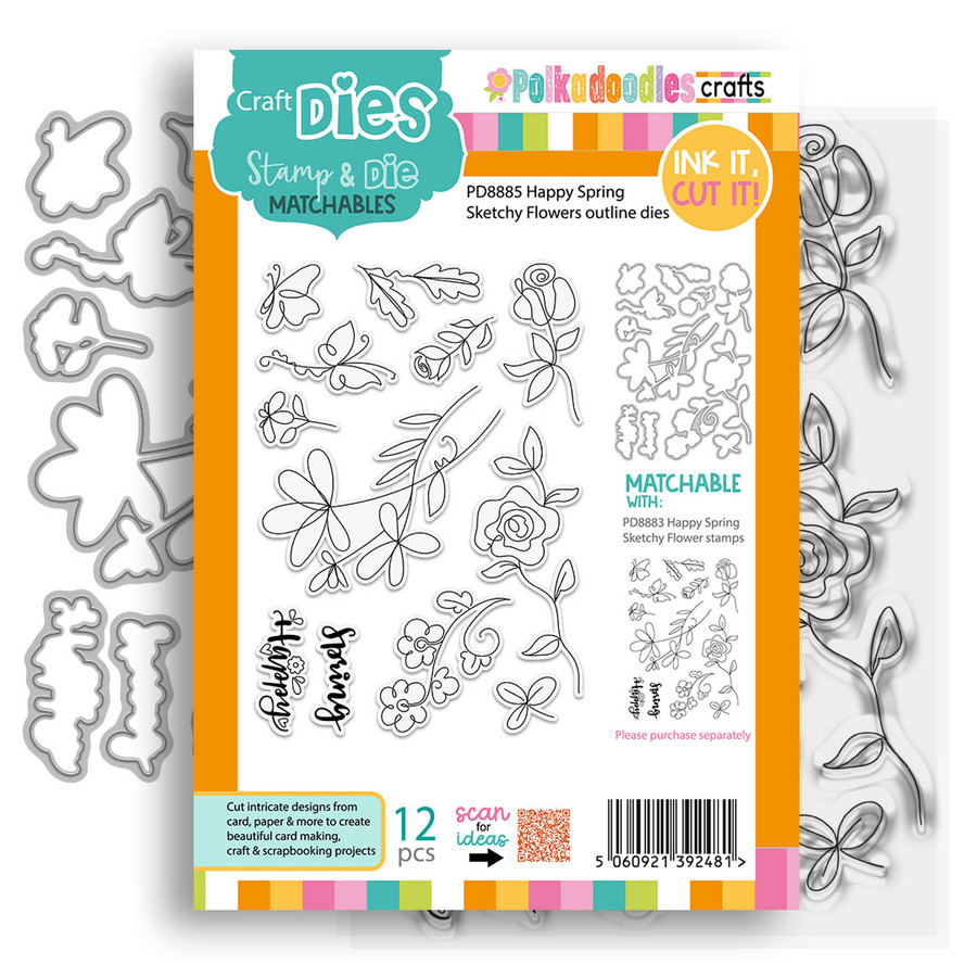 Happy Spring Sketchy Flower  'Matchables' A5 outline dies for card making, craft, scrapbooking, mixed media