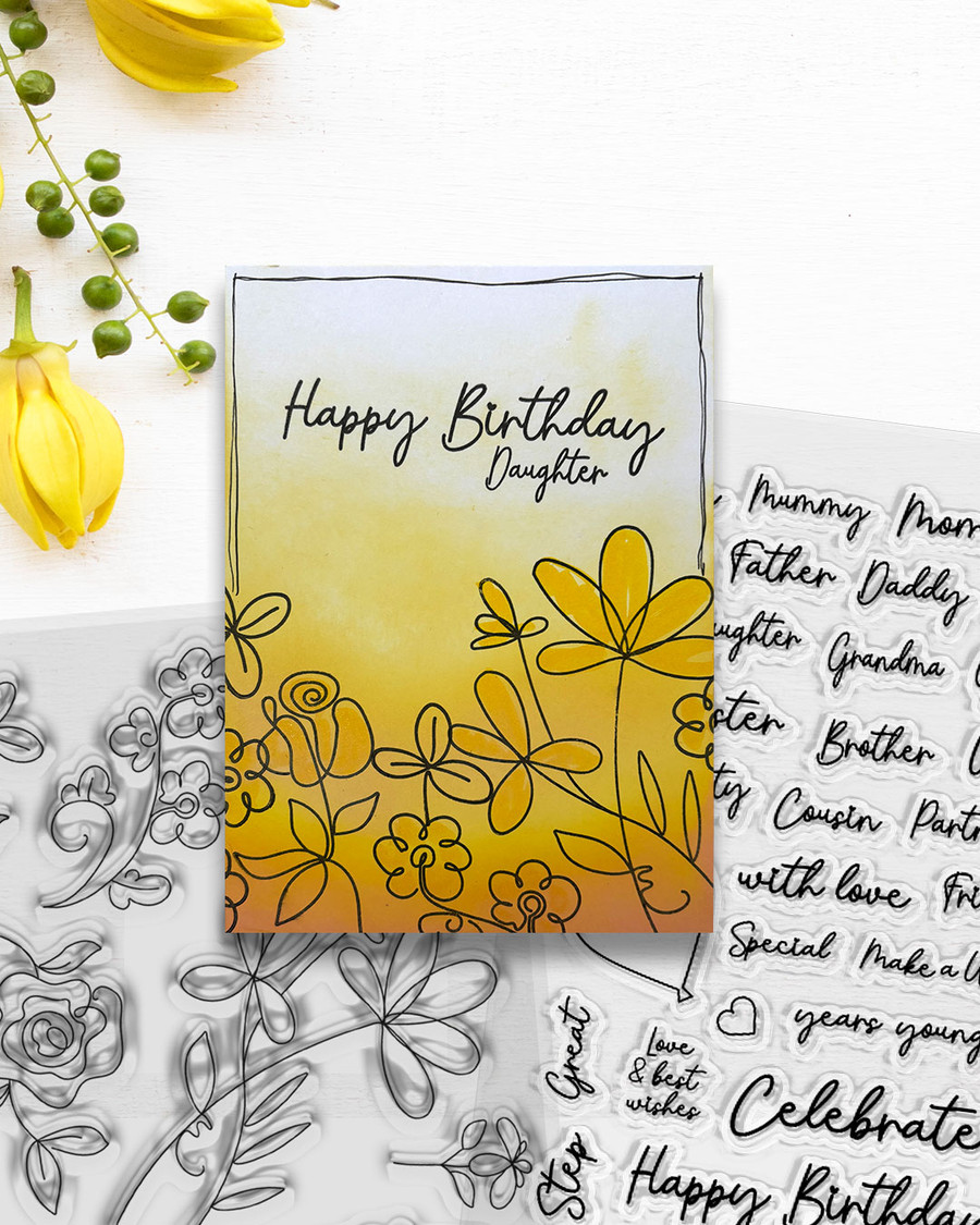 Happy Spring Sketchy Flower A5/6 x 8" clear Photopolymer Stamps & Outline Dies for card making, craft, scrapbooking, mixed media