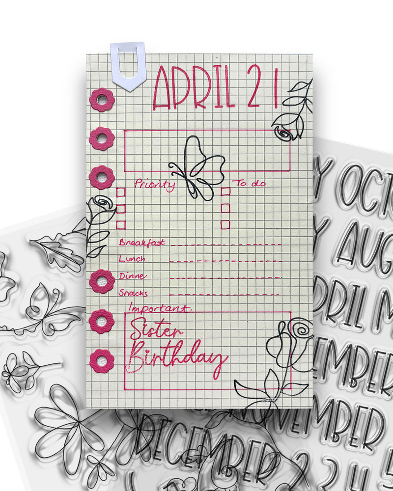 Happy Spring Sketchy Flower A5/6 x 8" clear Photopolymer Stamps & Outline Dies for card making, craft, scrapbooking, mixed media
