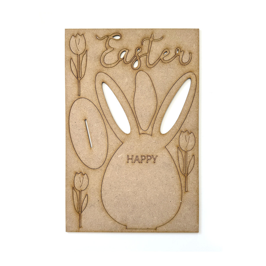 Happy Easter Bunny Rabbit with Tulips Stand Decoration – Personalised MDF Craft Kit