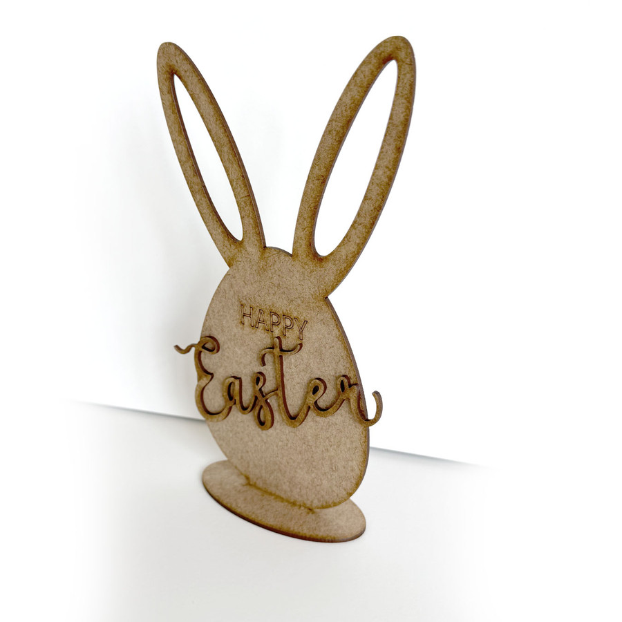 Happy Easter Bunny Rabbit with Tulips Stand Decoration – Personalised MDF Craft Kit