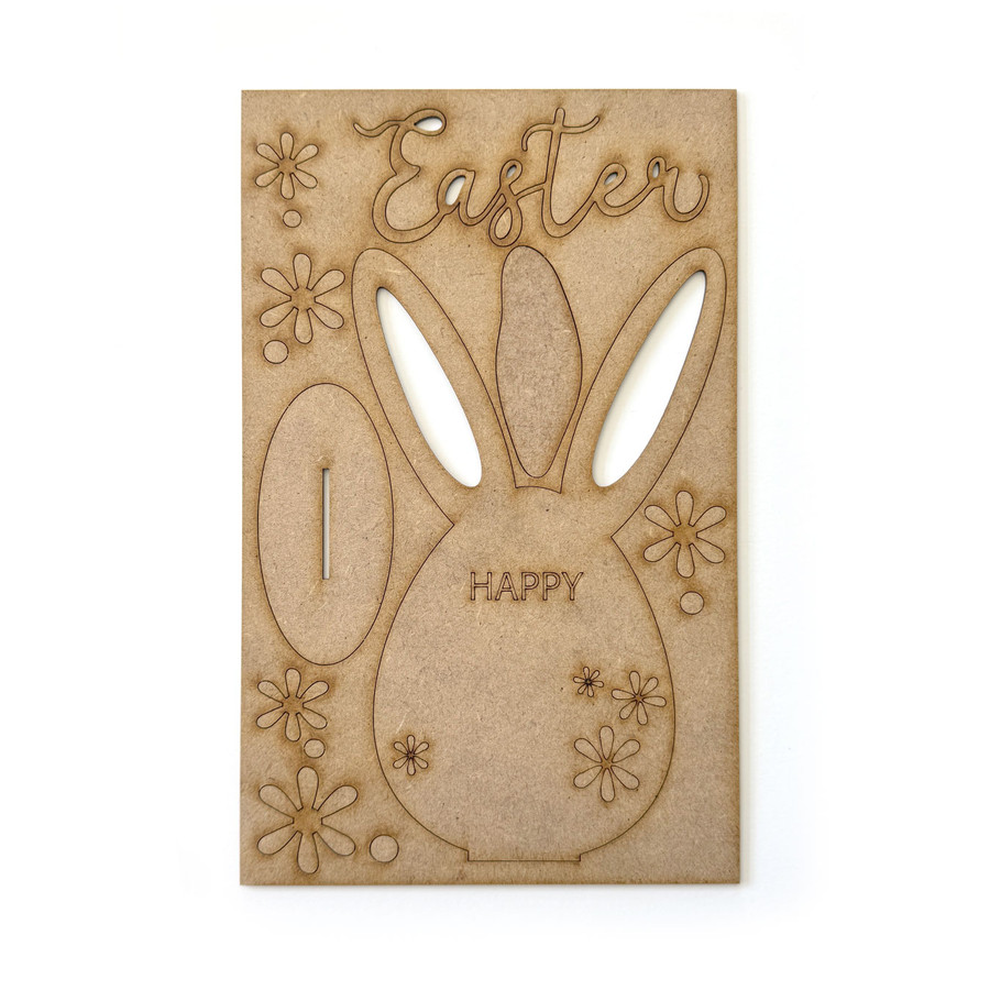 Happy Easter Bunny Rabbit with Flowers Stand Decoration – Personalised MDF Craft Kit