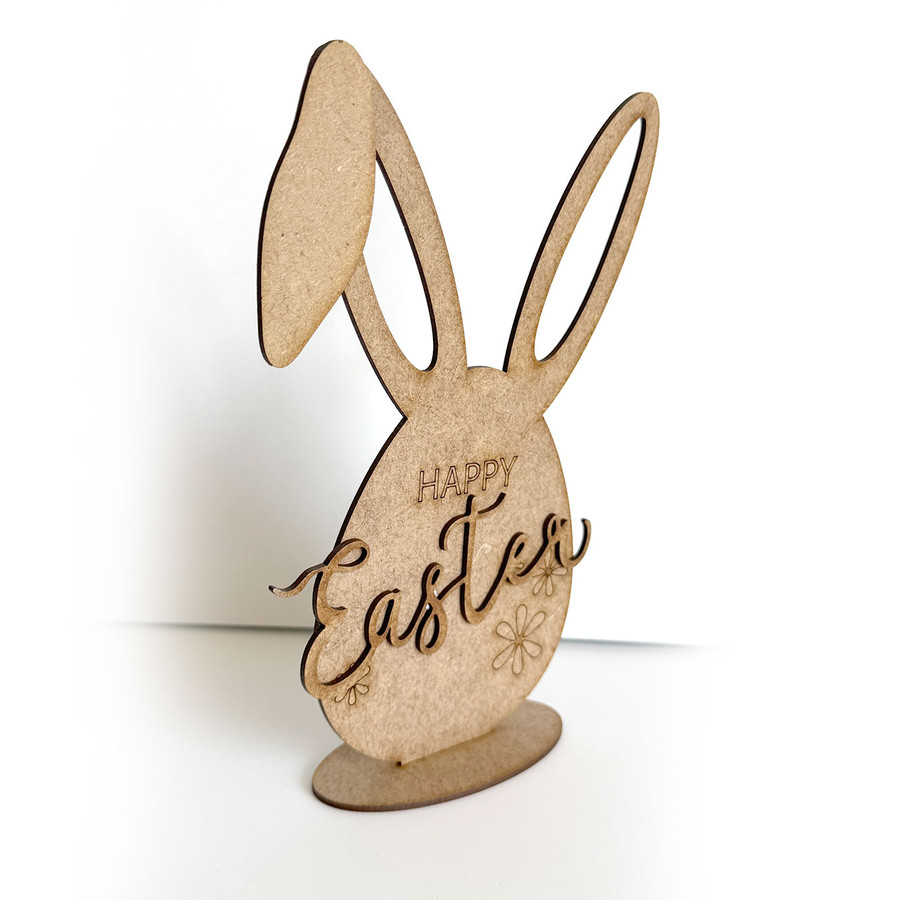 Happy Easter Bunny Rabbit with Flowers Stand Decoration – Personalised MDF Craft Kit