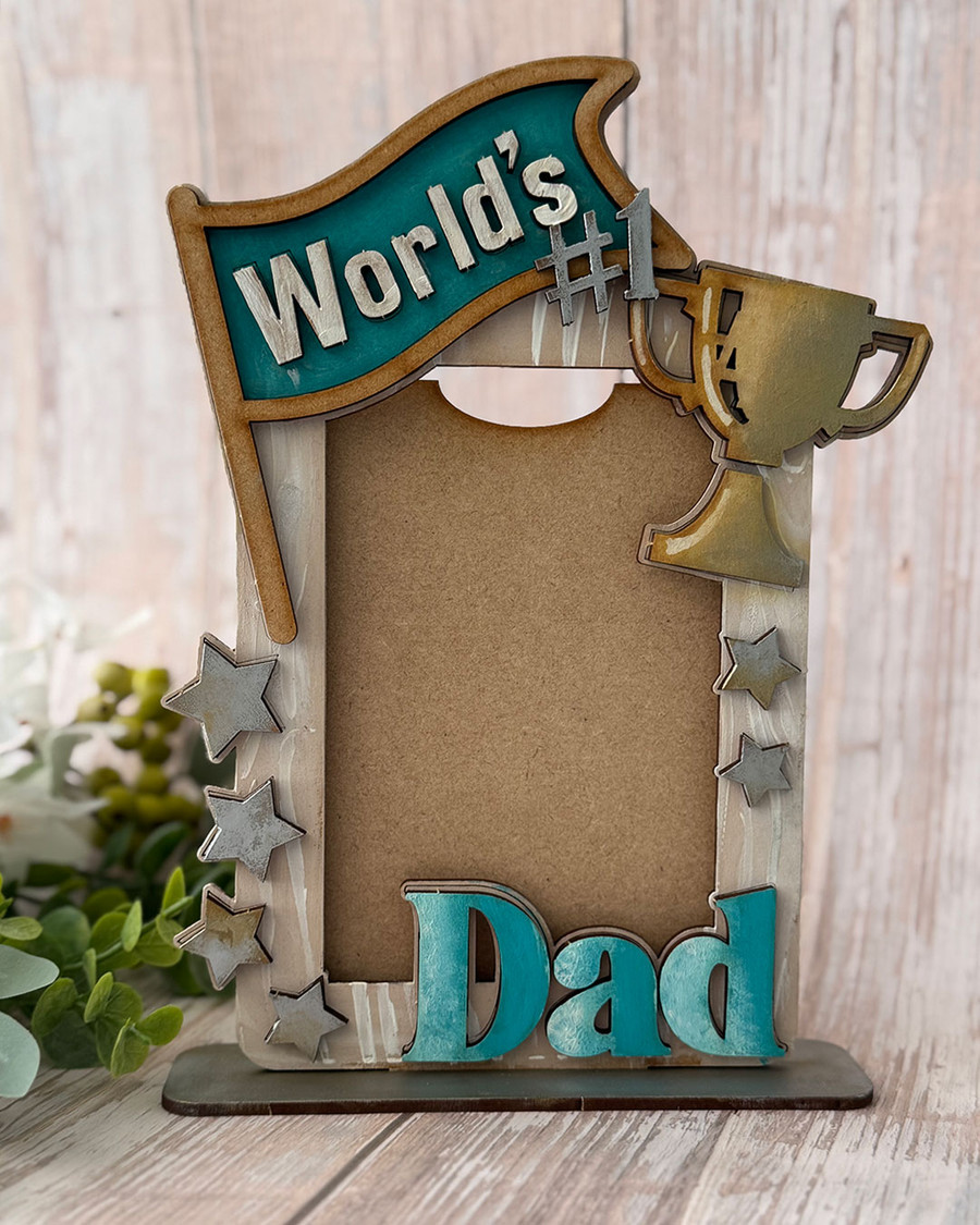 “World’s #1 Dad” Photo Frame Craft Kit – Perfect for Father’s Day or Birthday Gifts. Wooden shape craft kit to decorate