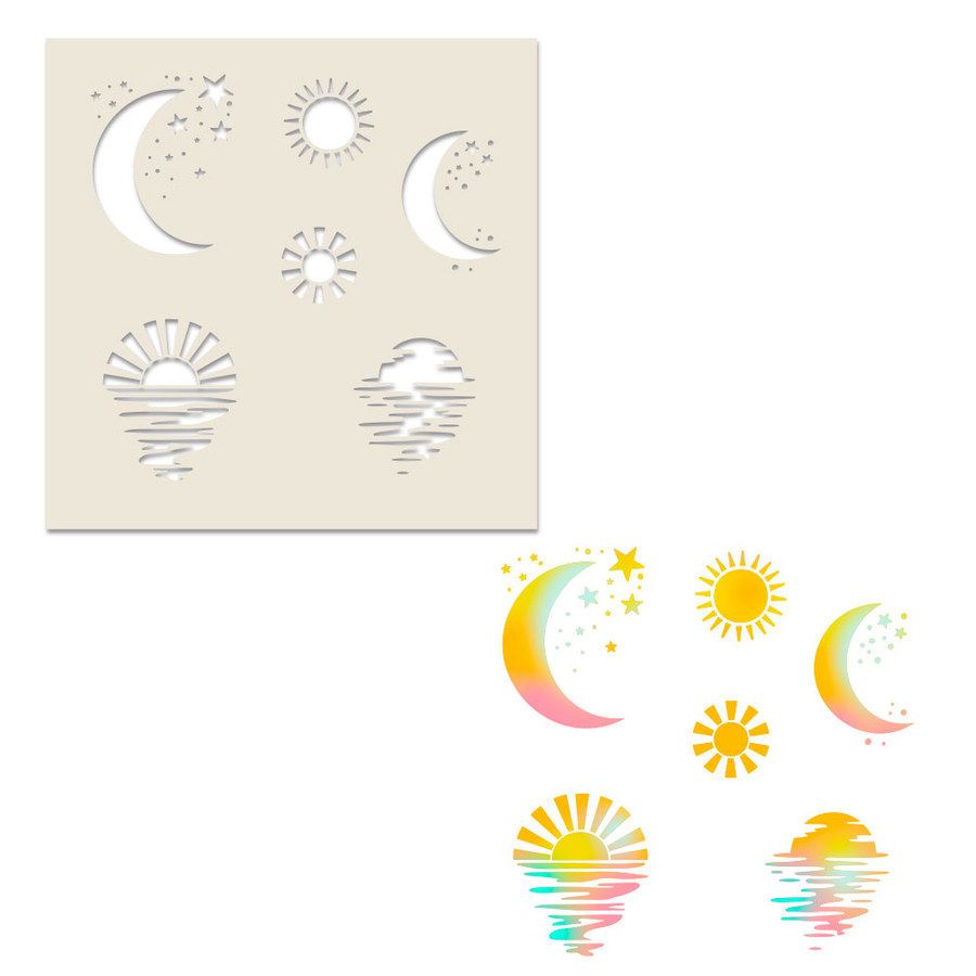 Sun & Moon stencil for card making, craft, scrapbooking, mixed media