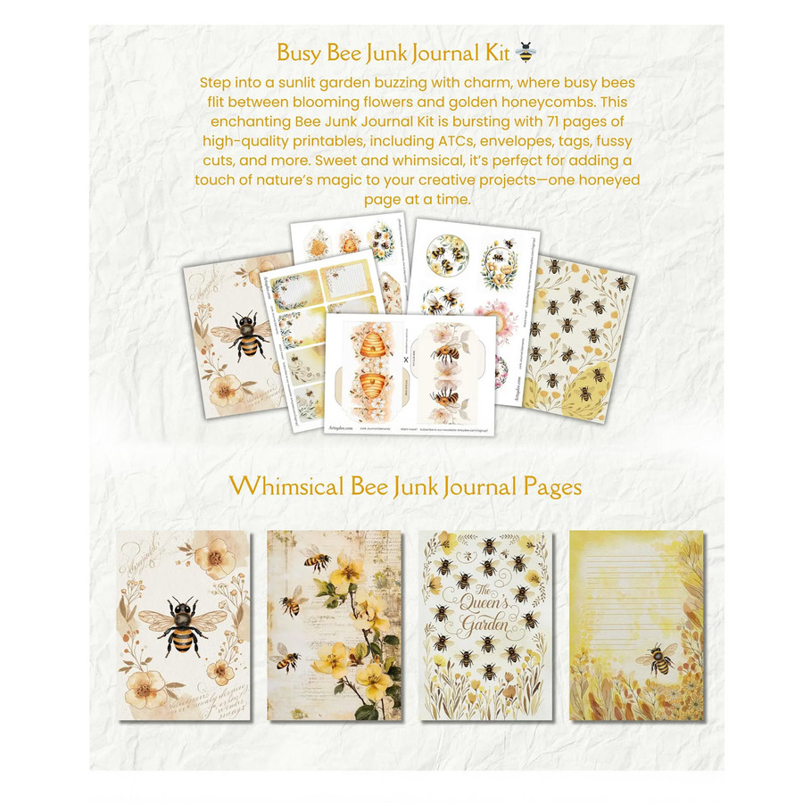 Buzzy Bees junk journaling printable clipart - big kahuna bundle