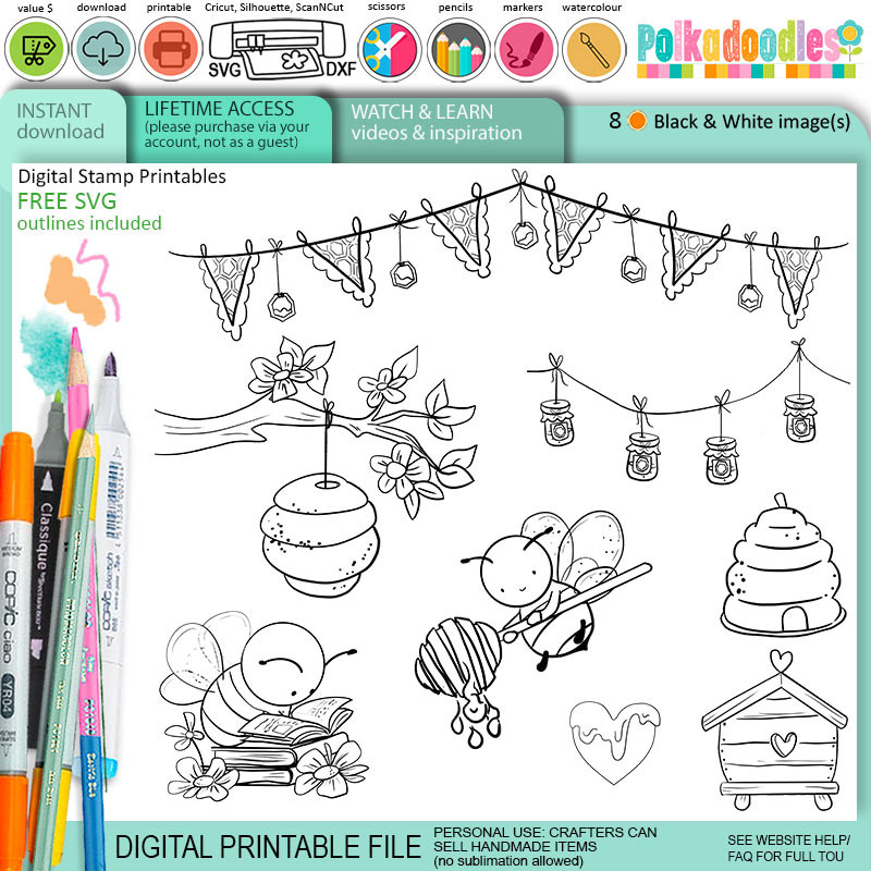 Bee Buzzy Digital Stamps – Printable Clipart for Card Making, Scrapbooking and Junk Journaling.