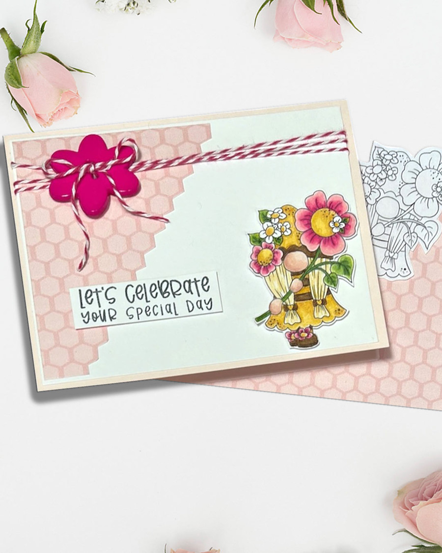 Daisy Delight - Bee Buzzy Gnome cute black/white digital stamp – Printables for Card Making, Scrapbooking and Junk Journaling.