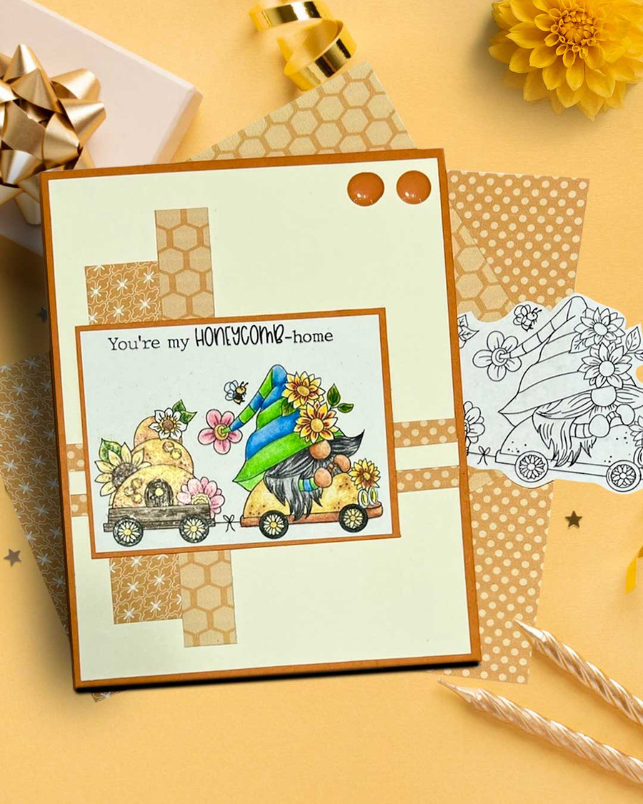 Road trip car -  Bee Buzzy Gnome cute digital stamp – Printables for Card Making, Scrapbooking and Junk Journaling