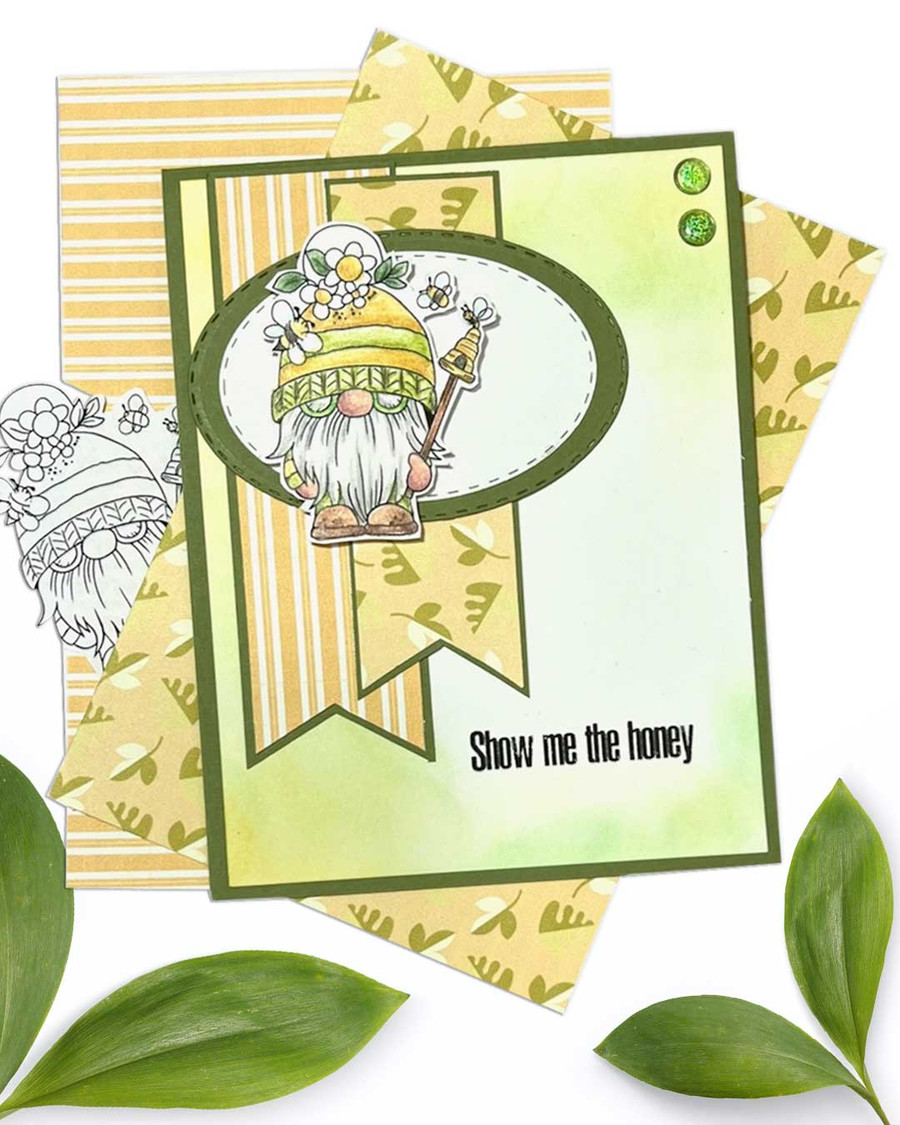 Hey gnomie -  Bee Buzzy Gnome cute digital stamp – Printables for Card Making, Scrapbooking and Junk Journaling