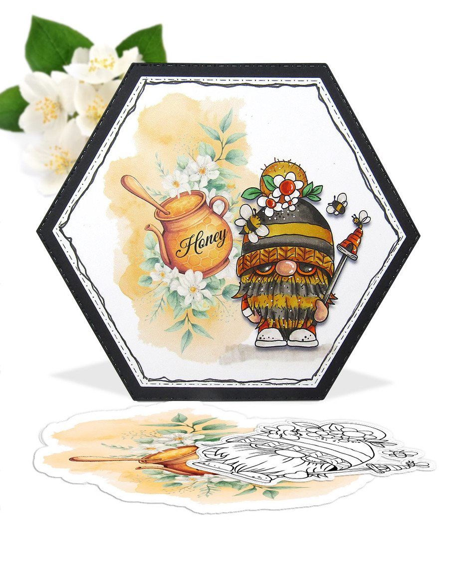Hey gnomie -  Bee Buzzy Gnome cute digital stamp – Printables for Card Making, Scrapbooking and Junk Journaling
