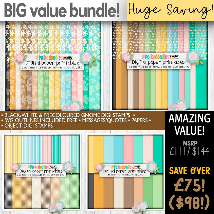 Bee Buzzy Gnomes BIG KAHUNA bundle  – Ultimate Digital Stamp and Printable Clipart Pack for Card Making, Scrapbooking and Junk Journaling.