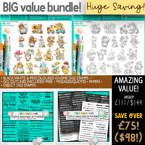 Bee Buzzy Gnomes BIG KAHUNA bundle  – Ultimate Digital Stamp and Printable Clipart Pack for Card Making, Scrapbooking and Junk Journaling.