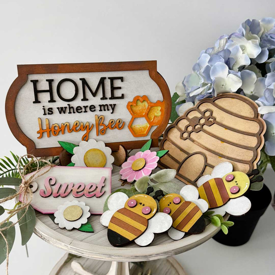 Home is Where My Honey Bee Sign. MDF Craft Kit – Wooden shape craft kit to decorate, handmade gift